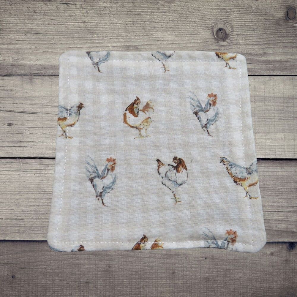 Jar Gripper, Handmade Jar Opener, Brown Gingham With Chickens